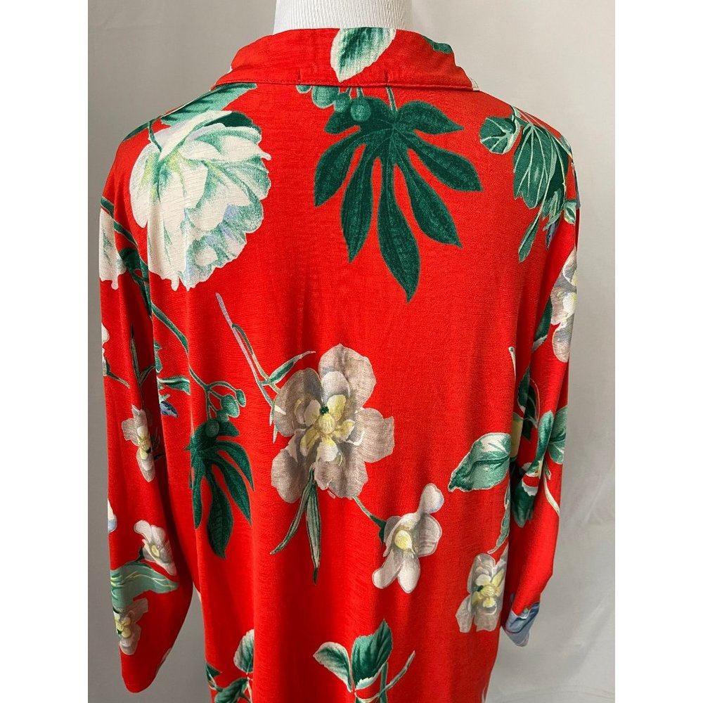 E'loges Collared Peek-a-boo V-Neck Floral Stretchy Short Sleeve Dress/Long Shirt - Picture 7 of 12